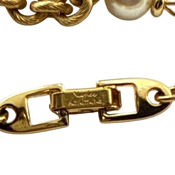 Vintage Napier Gold Tone Rope Chain Necklace with Faux Pearls 1980s Signed - Picture 2 of 8